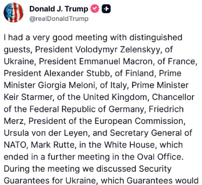 特朗普:已开始安排普京和泽连斯基举行会面