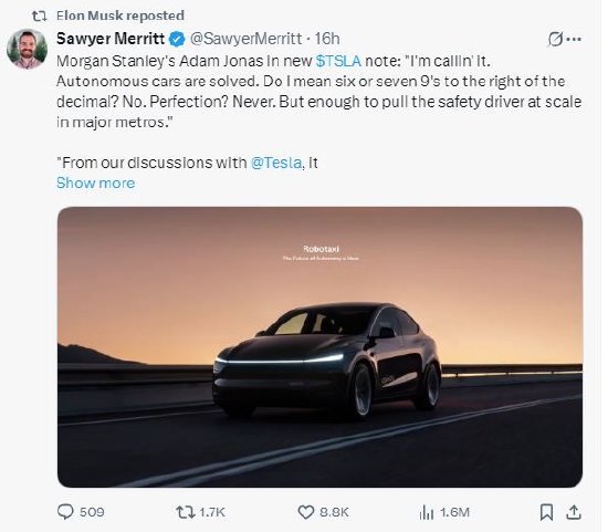 大摩分析师称特斯拉已解决了自动驾驶难题:足